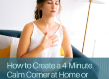 A small calm corner with soft light, plant, and calming essentials including 4Calm